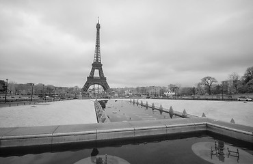 Image showing Dramatic Infrared Picture in Black and White of the Eiffel Tower