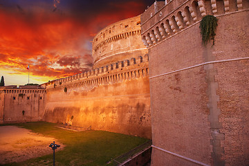 Image showing Castel Santangelo at autumn sunset, beautiful side view - Rome