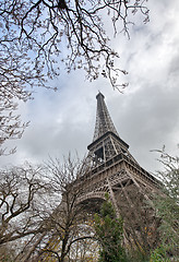 Image showing Paris. Wonderful wide angle view of Eiffel Tower from street lev