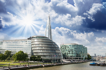 Image showing New London city hall with Thames river, panoramic view from Towe