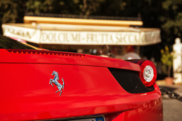 Image showing ROME - NOV 1: Red Ferrari shines at Gianicolo, November 1, 2012 