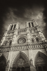 Image showing Black and White dramatic view of Notre Dame Cathedral in Paris, 