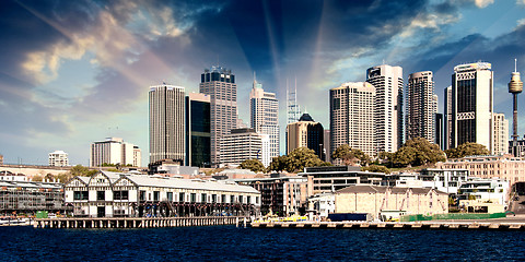 Image showing Skyscrapers of Sydney Harbour in Port Jackson, natural harbour o