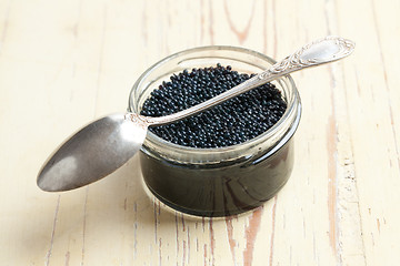 Image showing black caviar in glass jar