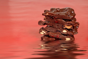 Image showing Chocolate cashew and dried cherry bark in water