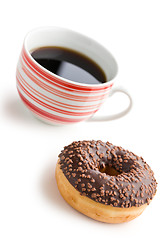 Image showing doughnut with black coffee