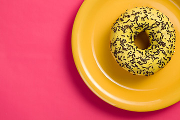 Image showing sweet doughnut on plate