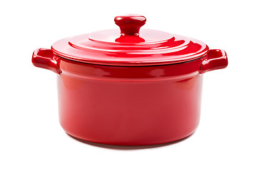 Image showing red pot with cover