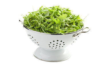 Image showing arugula leaves in white colander