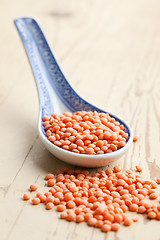 Image showing red lentils in porcelain spoon