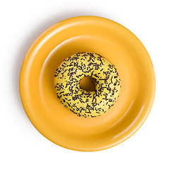 Image showing sweet doughnut on yellow plate