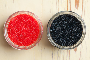 Image showing red and black caviar in bowl