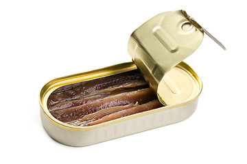 Image showing anchovies fillets in tin can