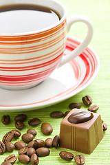 Image showing chocolate praline and coffee cup