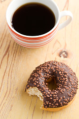 Image showing doughnut with black coffee