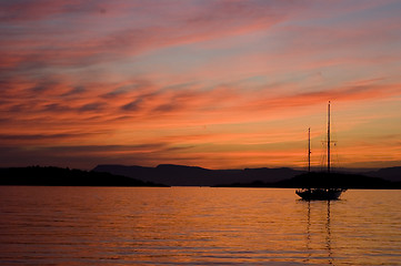 Image showing Sailboat in sunset