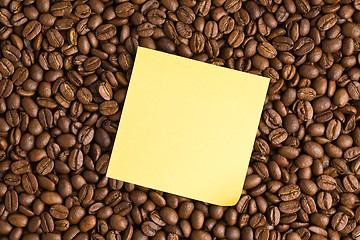 Image showing yellow note paper on coffee beans background