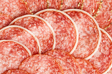 Image showing slices of fresh salami