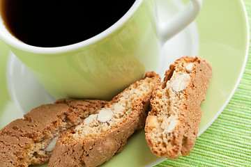 Image showing italian cantuccini cookies and coffee cup