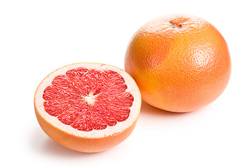 Image showing sliced red grapefruit on white