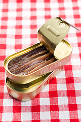 Image showing anchovies fillets in tin can