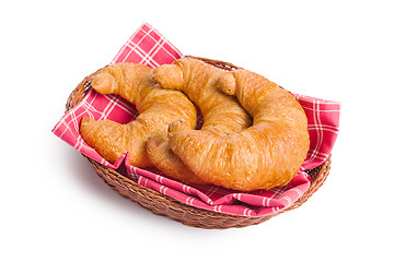 Image showing fresh croissants on checkered napkin