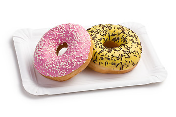 Image showing sweet doughnuts on paper plate