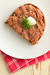 Image showing  roasted bread with steak tartare