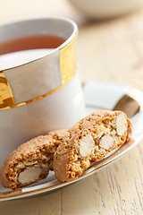 Image showing italian cantuccini cookies with tea 