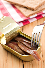 Image showing anchovies fillets in tin can