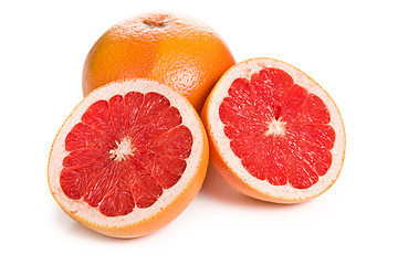 Image showing sliced red grapefruit on white