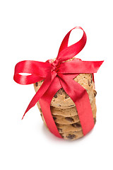 Image showing chocolate cookies with red ribbon