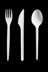 Image showing plastic cutlery on black background