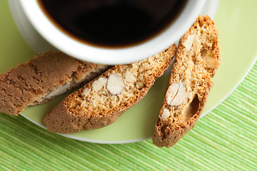 Image showing italian cantuccini cookies and coffee cup