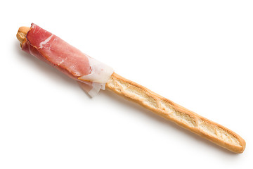 Image showing grissini stick with ham