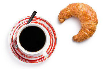 Image showing fresh croissant with coffee