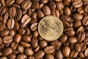 Image showing coin on coffee beans background