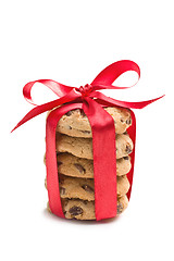 Image showing chocolate cookies with red ribbon