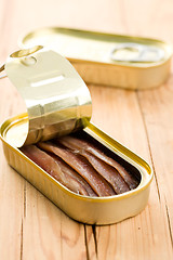 Image showing anchovies fillets in tin can