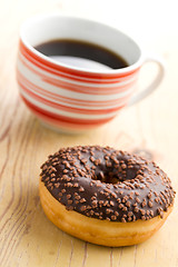 Image showing doughnut with black coffee