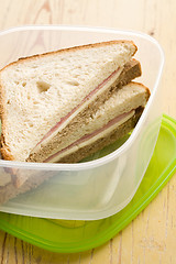 Image showing ham sandwich in plastic box