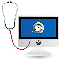 Image showing Monitor and stethoscope. Computer repair concept.