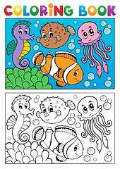 Image showing Coloring book with marine animals 4