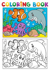 Image showing Coloring book with marine animals 6