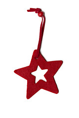 Image showing Red five pointed star christmas decoration for haging on tree