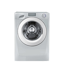 Image showing Closed washing machine on white background