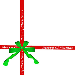 Image showing Green bow and red christmas ribbon isolated