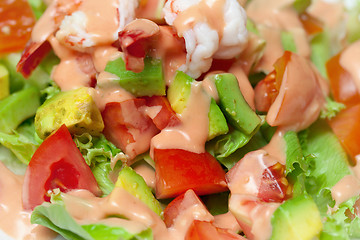 Image showing Shrimp salad with avocado close up