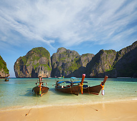 Image showing Thai traditional boats. Phi Phi Island