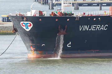 Image showing Bow of the oil tanker with anchor 